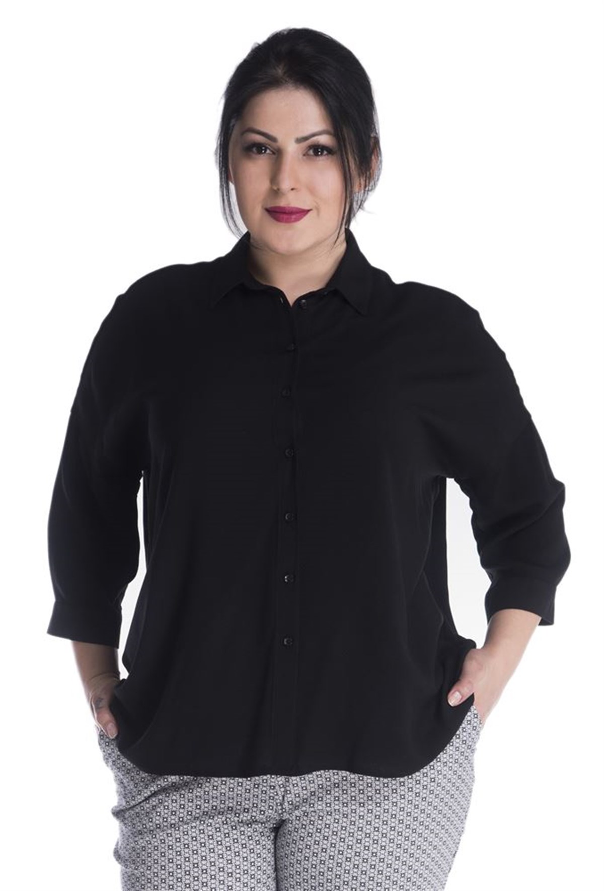 Strüktürlü 3/4 Kollu GömlekMYLINE13352-m