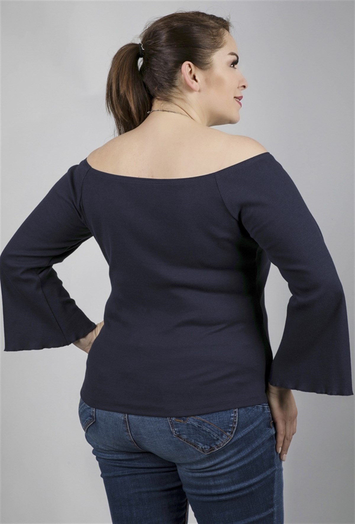 Uzun Kollu Açık Yaka BluzMYLINE23657-m