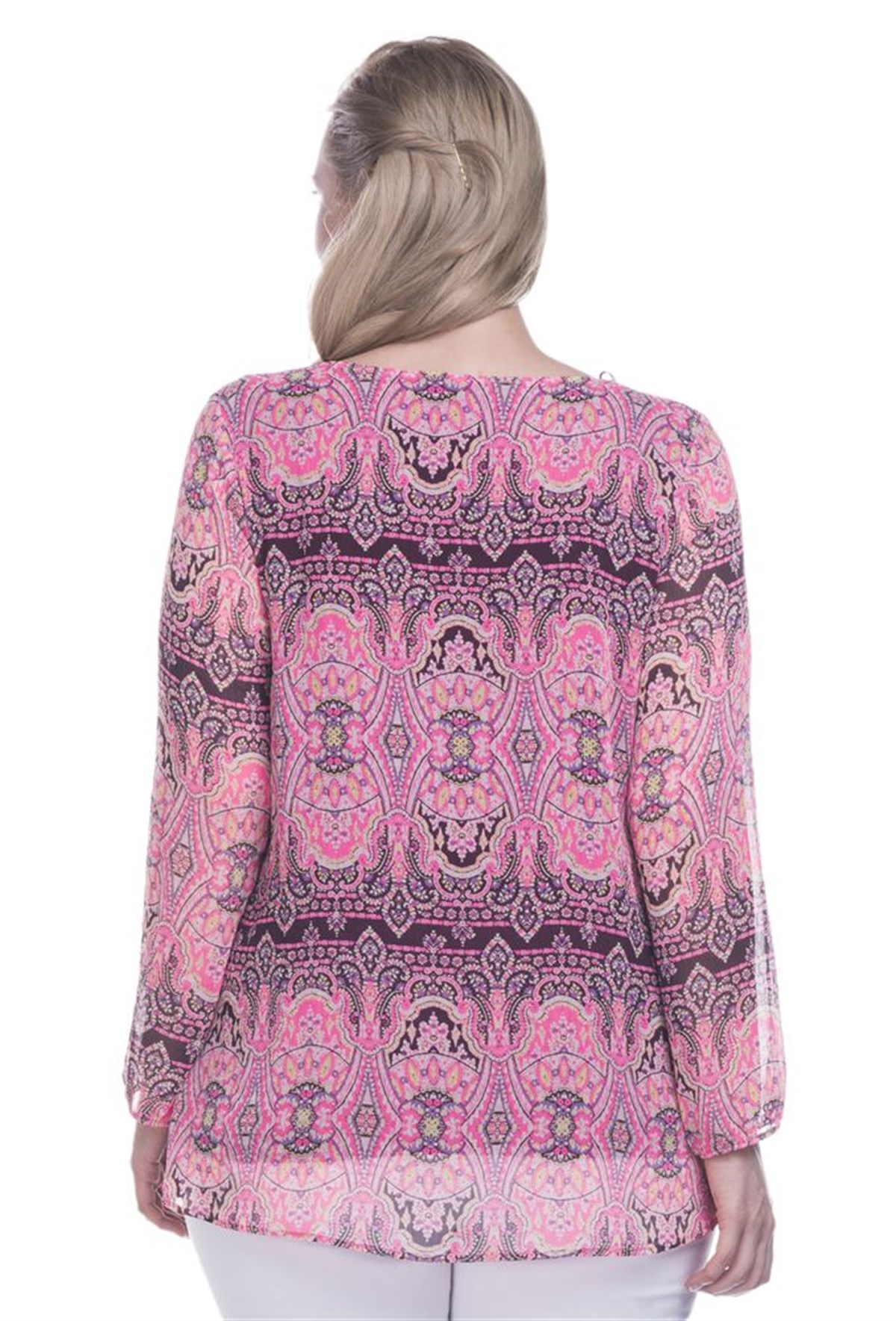 Uzun Kollu Astarlı Şifon BluzMYLINE12361-m