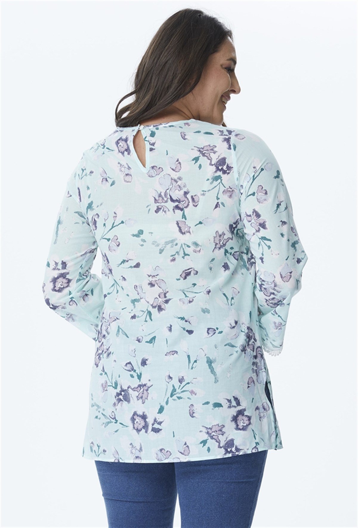 Uzun Kollu İnce Dantel Şeritli TunikMYLINE23933