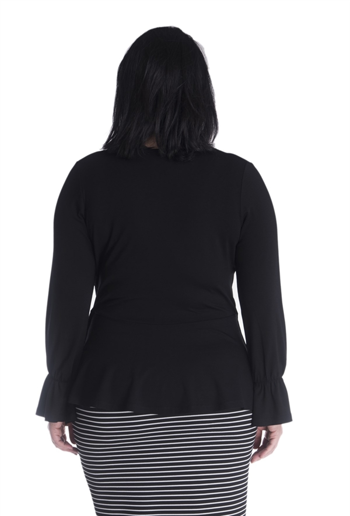 Uzun Kollu Önü Kruvazeli Beli Büzgülü BluzMYLINE13397-m