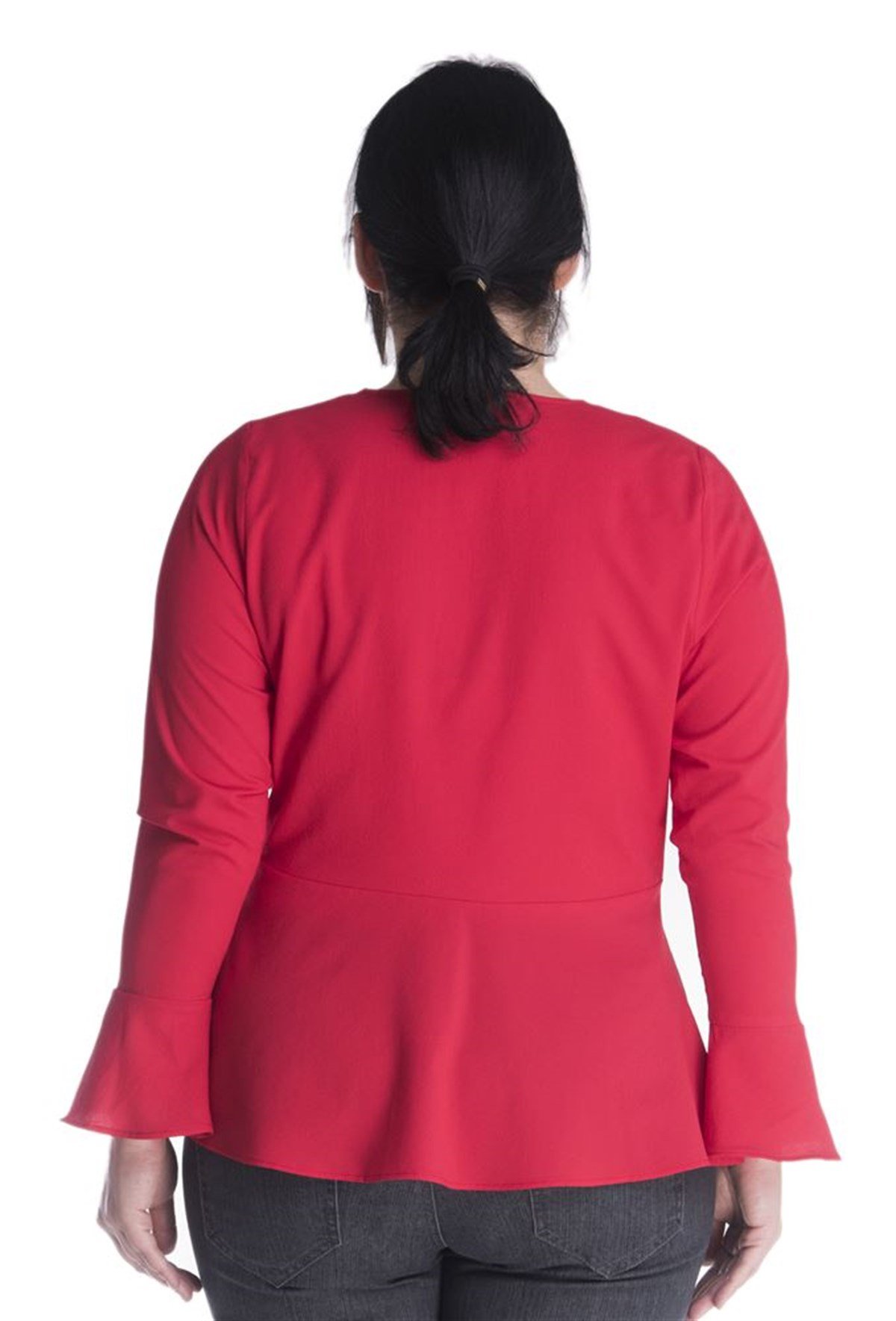 Uzun Kollu Önü Kruvazeli Beli Büzgülü BluzMYLINE13379-m