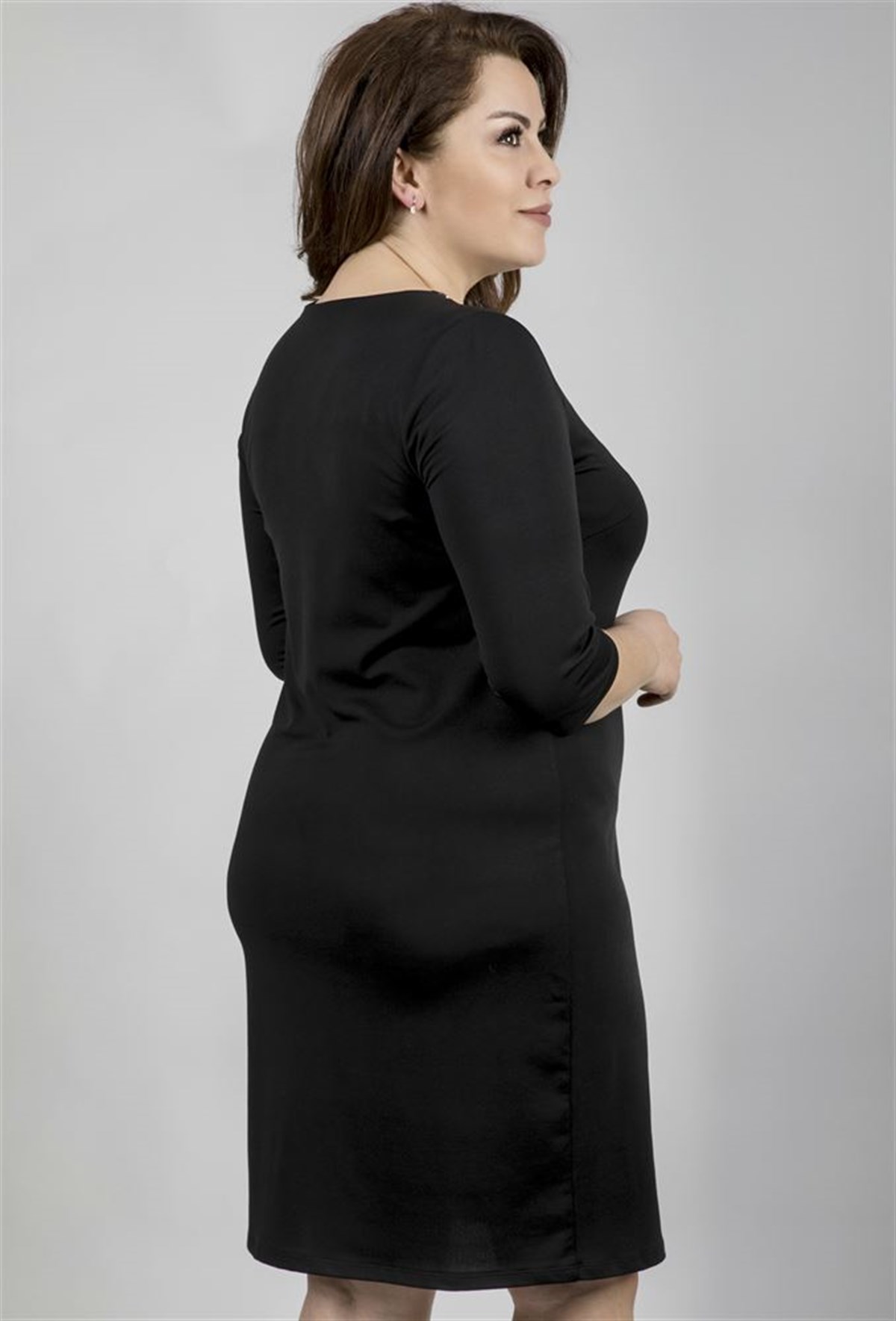 V Yaka Taş Detaylı ElbiseMYLINE23634-m