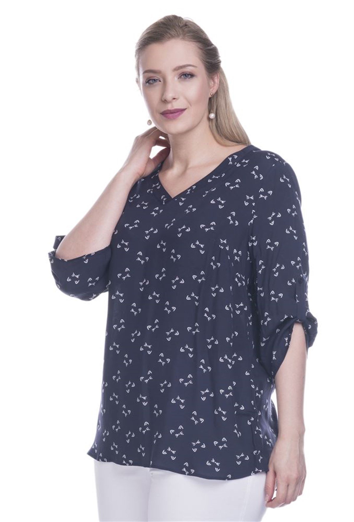 V Yakalı 3/4 Kollu BluzMYLINE12651-m