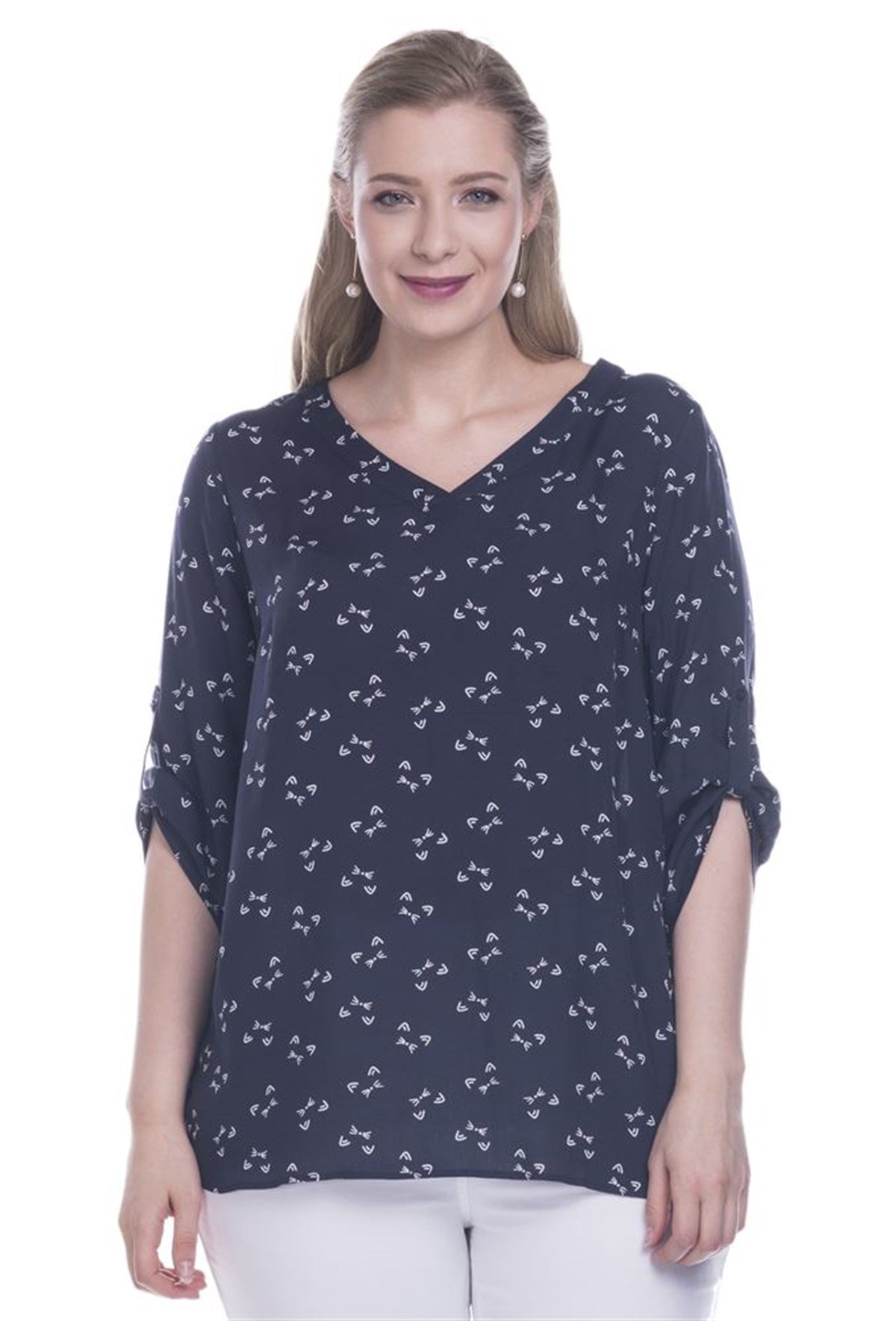 V Yakalı 3/4 Kollu BluzMYLINE12651-m