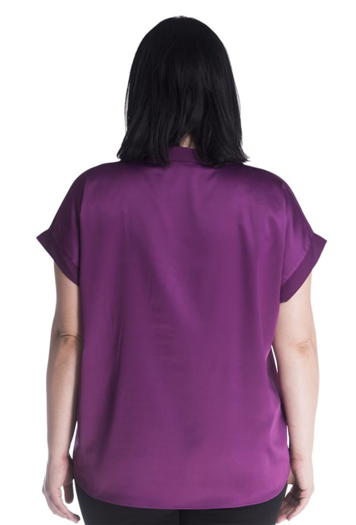 V-Yakalı Kısa Kollu Saten BluzMYLINE23434-m