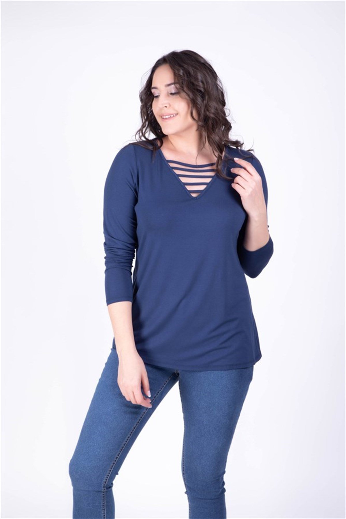 Yakası Biyeli BluzMYLINE34123