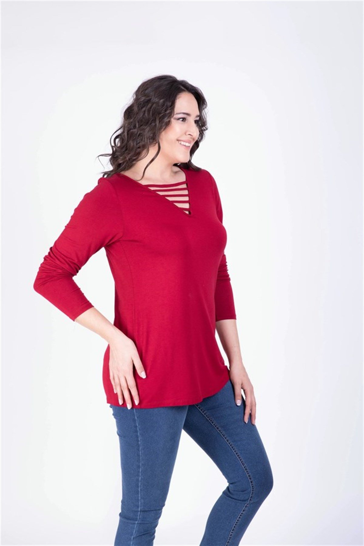 Yakası Biyeli BluzMYLINE34124