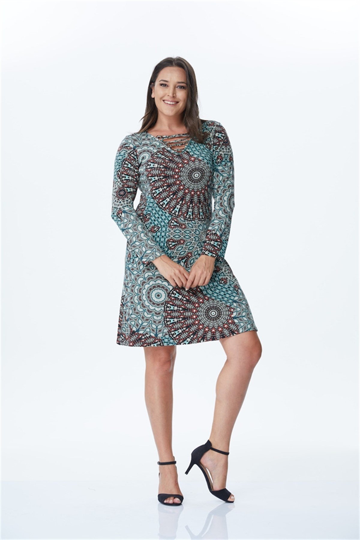 Yakası Çapraz Biyeli Örme ElbiseMYLINE34170