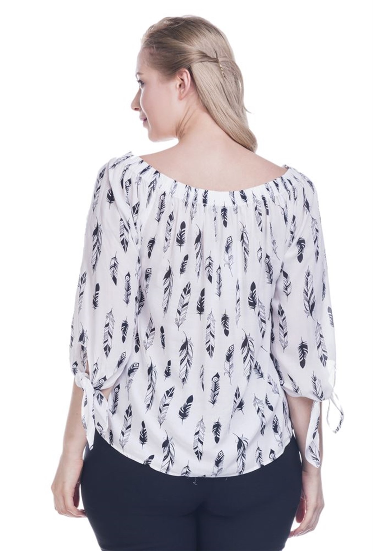 Yakası Lastikli Kolları Bağcıklı BluzMYLINE12629-m