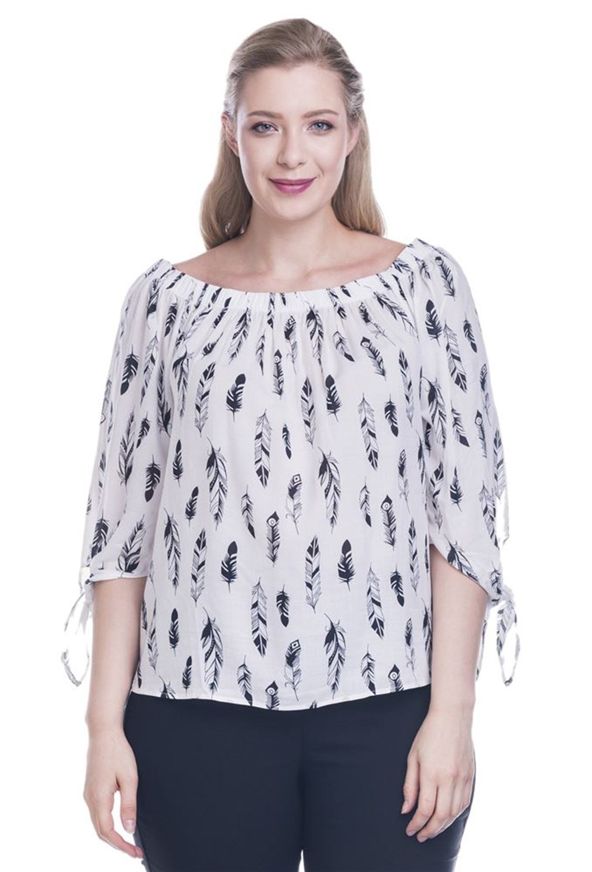 Yakası Lastikli Kolları Bağcıklı BluzMYLINE12629-m