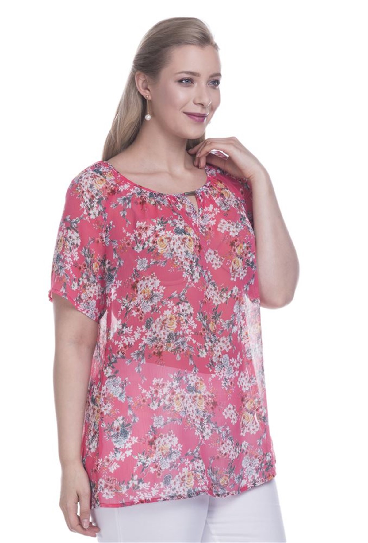 Yakası Süs Detaylı Şifon BluzMYLINE12650-m