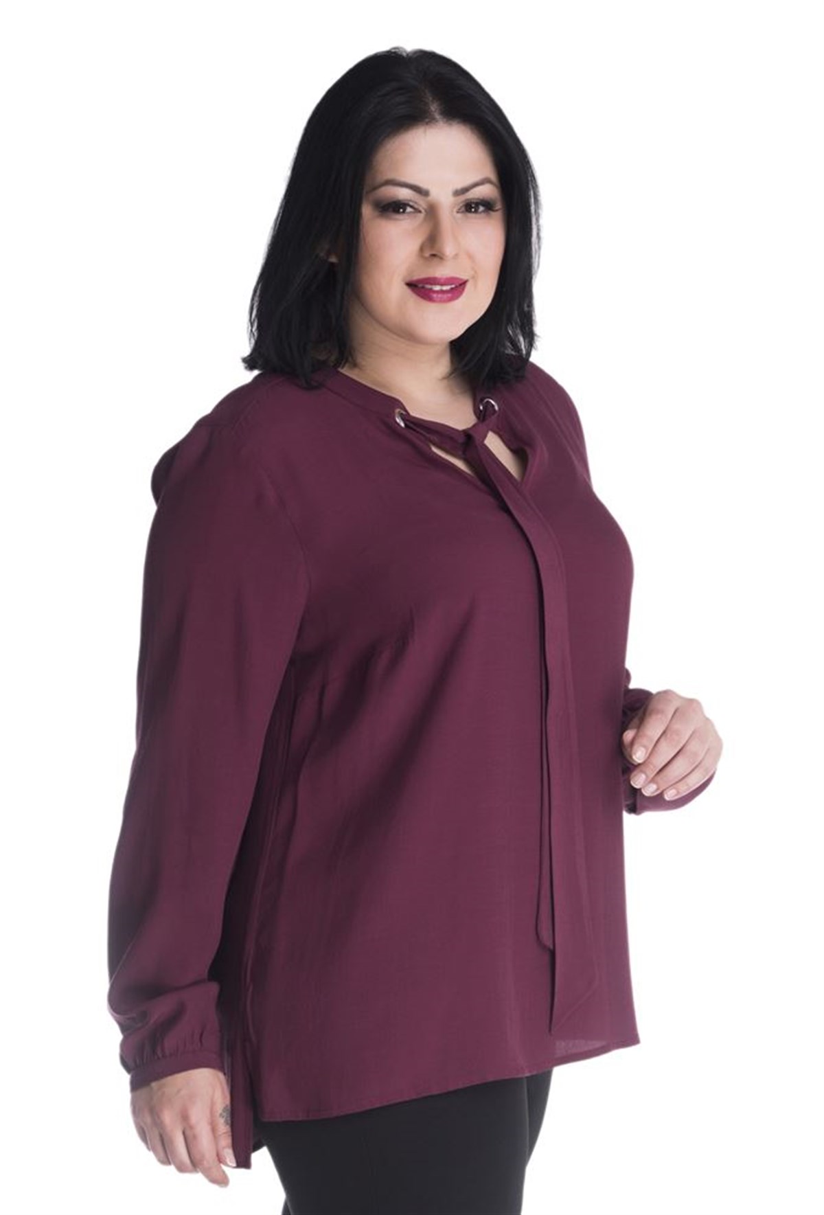 Yakasında Büyük Kuşgözlü Uzun Kollu BluzMYLINE23414-m