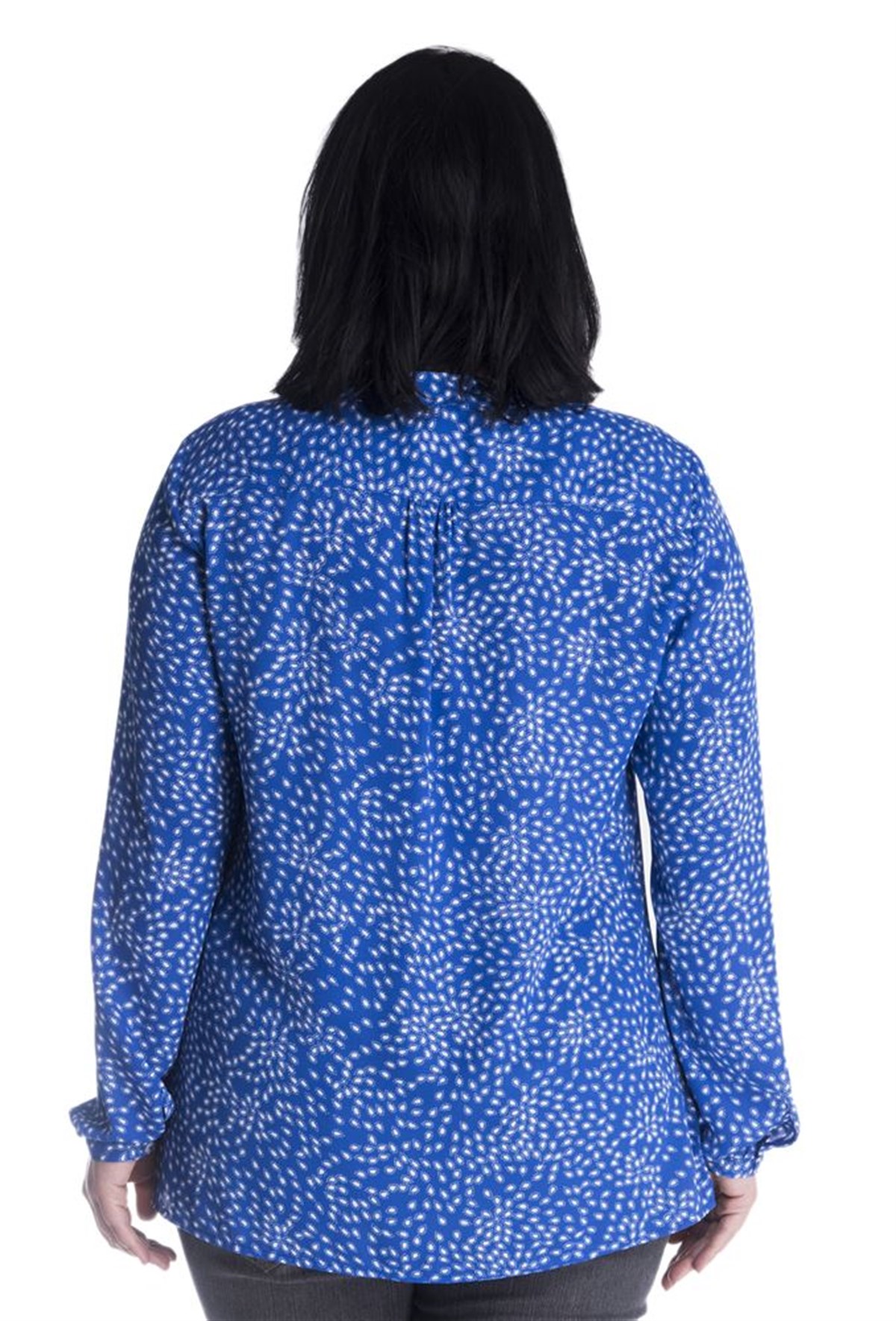 Yakasında Kuşgözlü Uzun Kollu Desenli BluzMYLINE23415-m