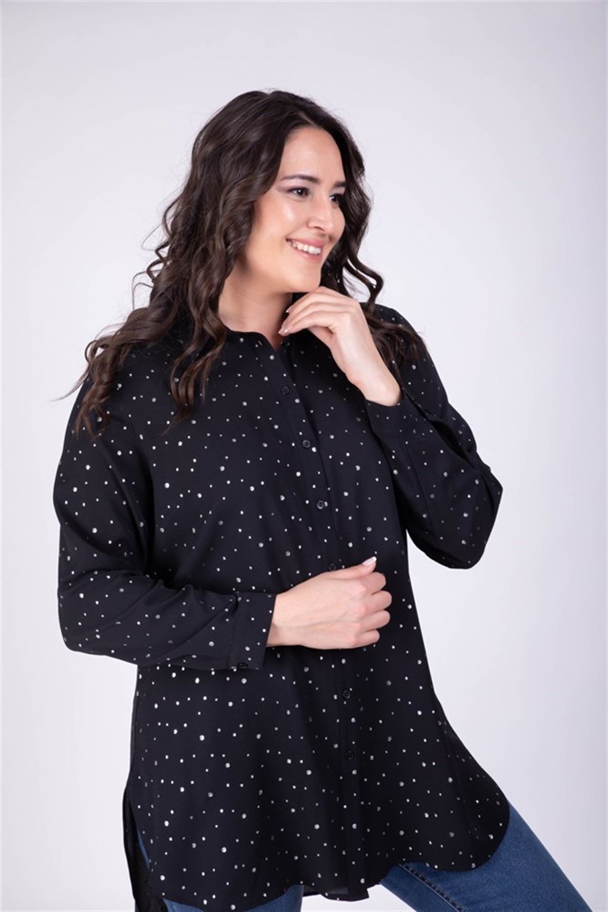 Yaldız Baskılı Uzun GömlekMYLINE34339