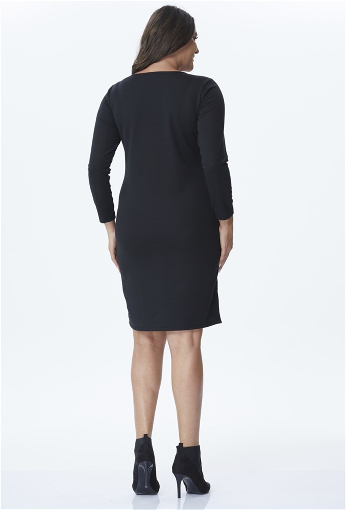 Yanları Deri Biyeli Punto ElbiseMYLINE24091