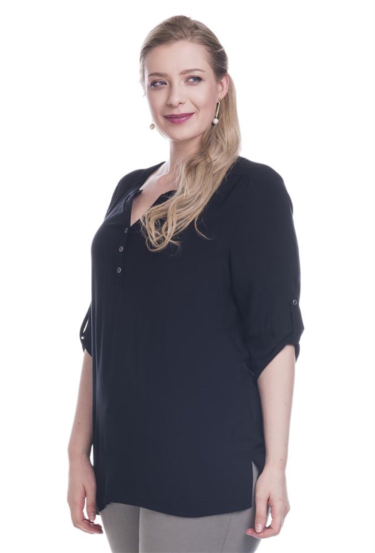 Yarım Pat Apoletli BluzMYLINE12638-m