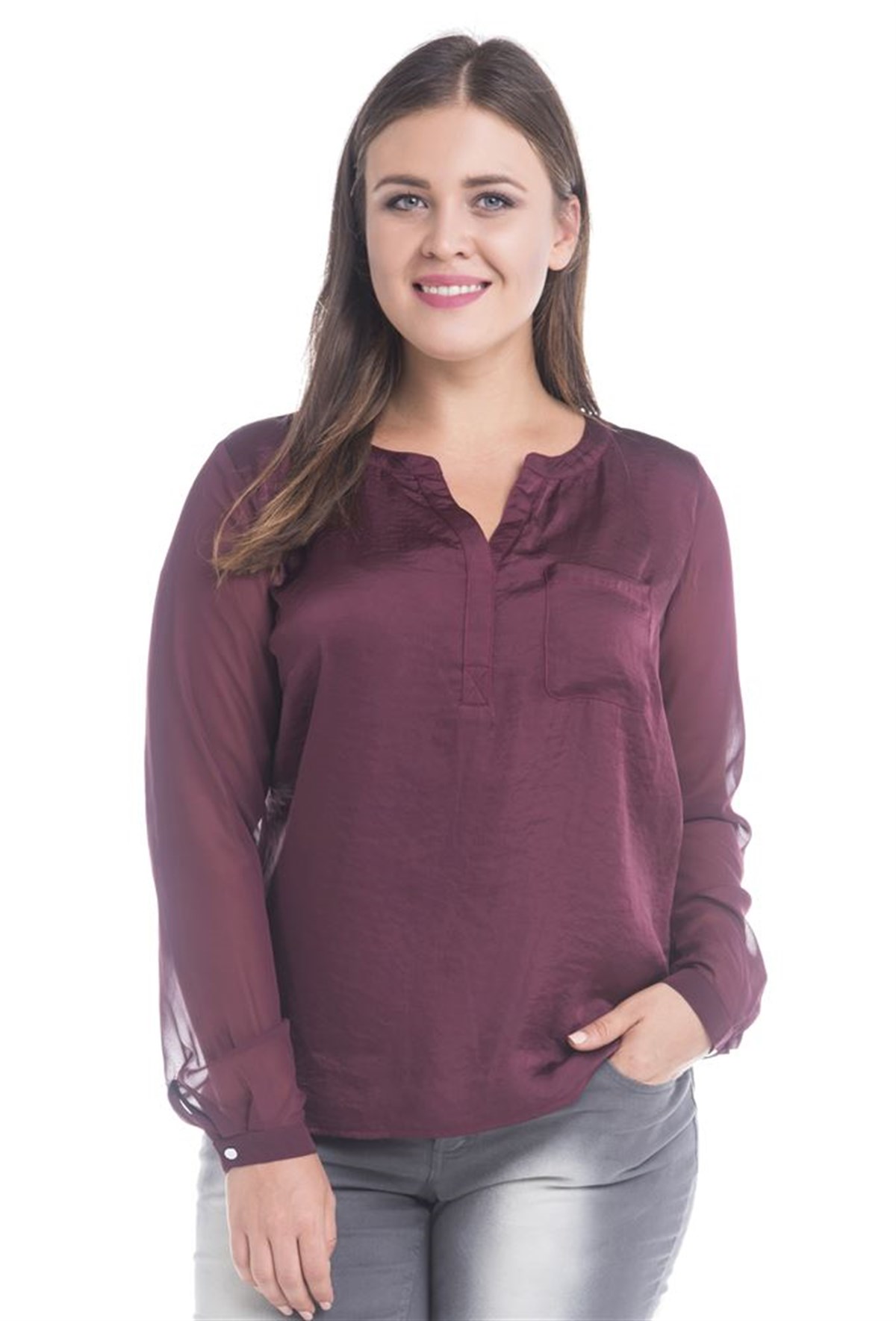 Yarım Pat Cepli BluzMYLINE12438-m