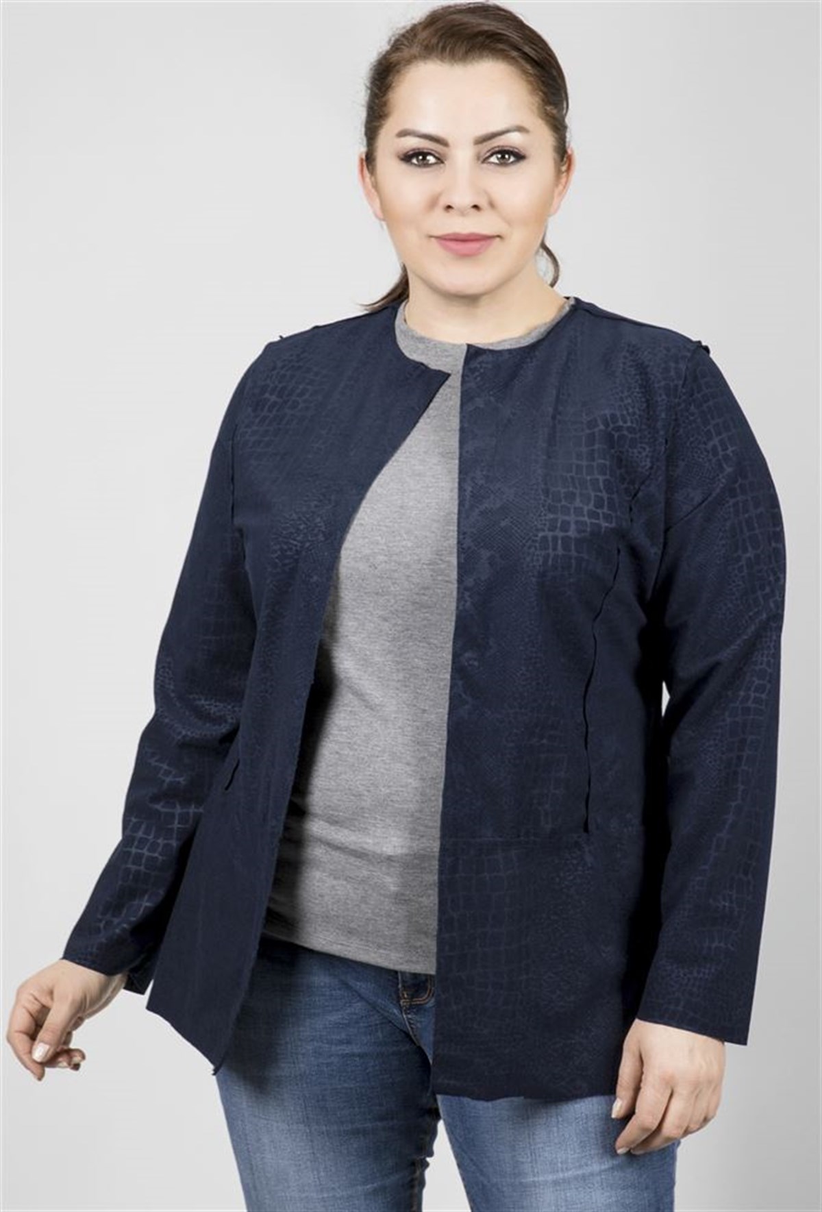 Yılan Desenli Lacivert Süet Ceket
