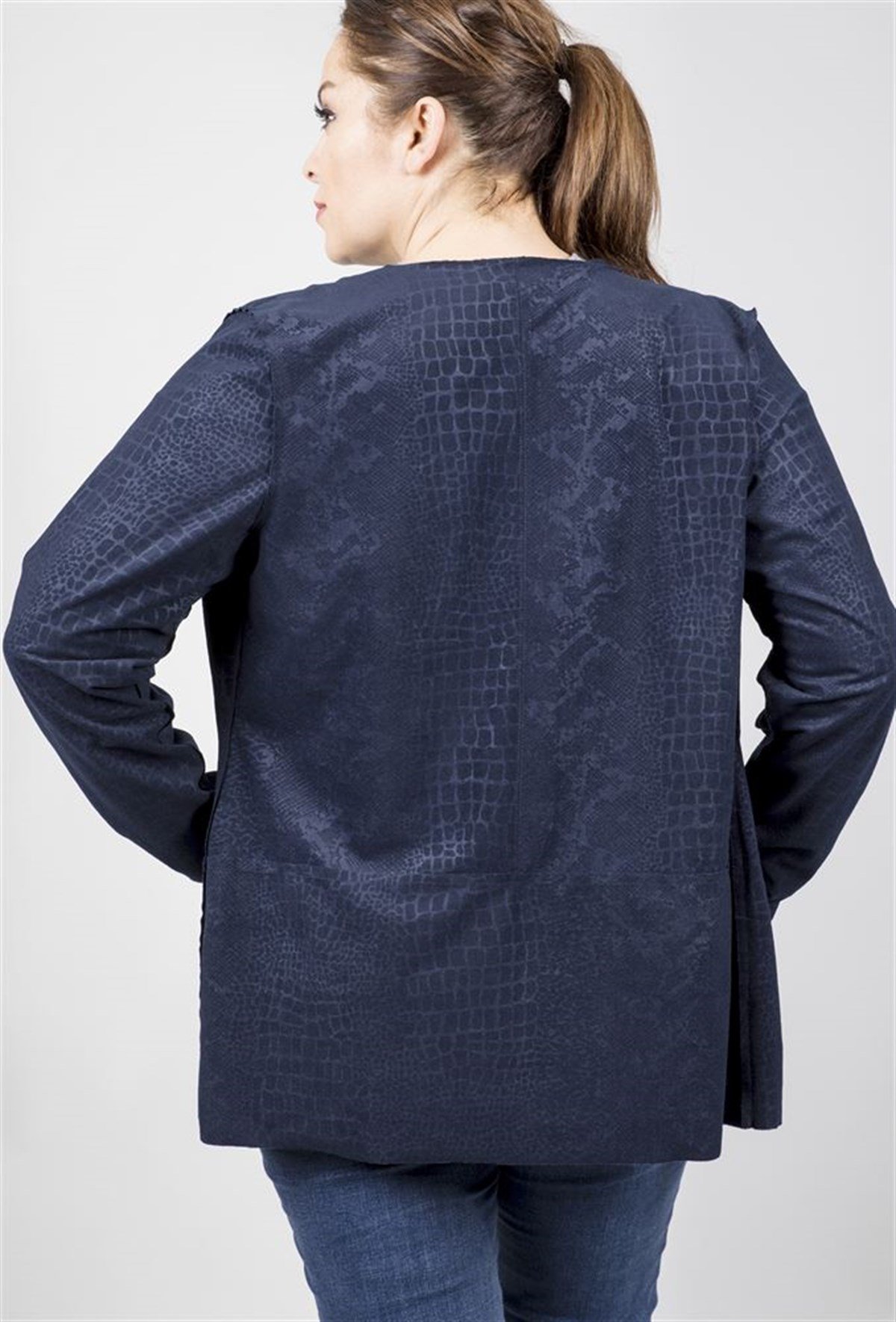 Yılan Desenli Lacivert Süvet CeketMYLINE23498-m