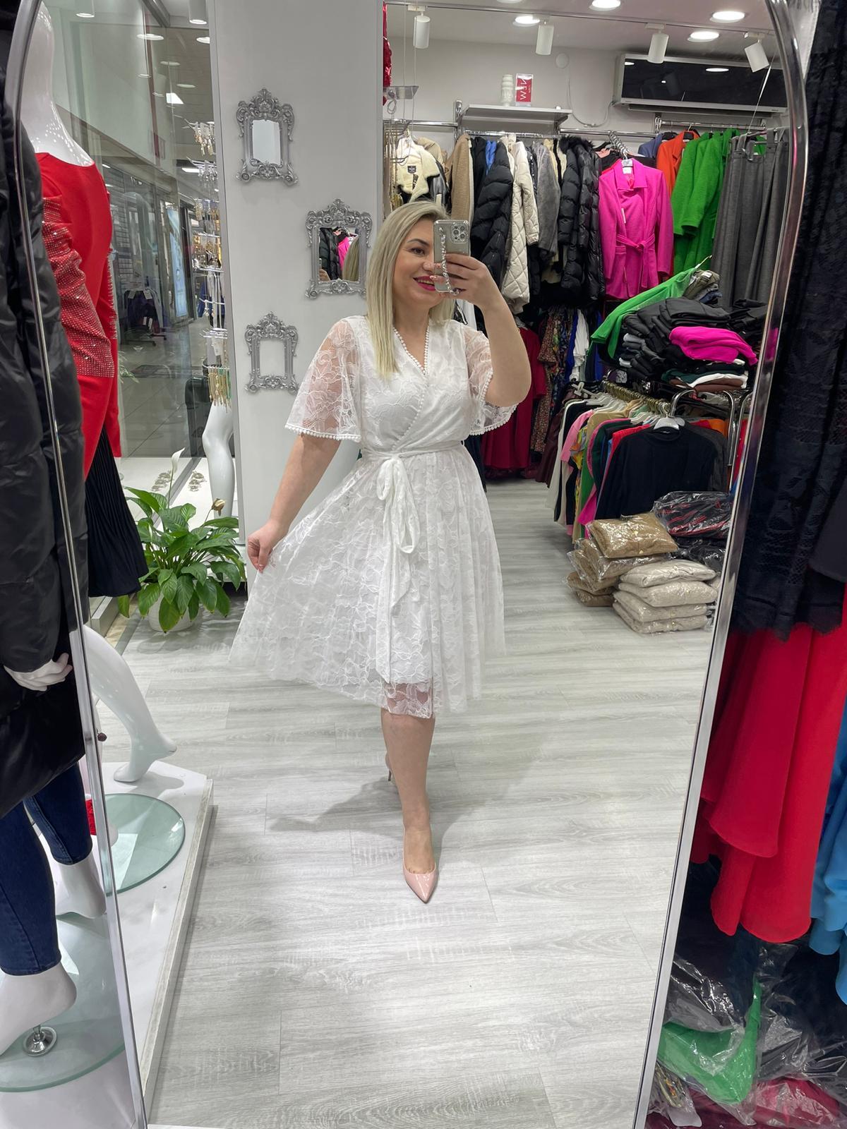 Beyaz Dantel Beli Lastikli Kloş Etekli 5833 · 6