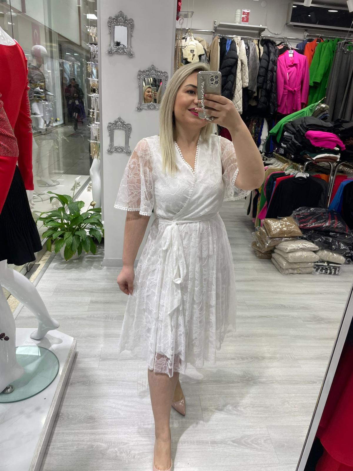 Beyaz Dantel Beli Lastikli Kloş Etekli 5833 · 8