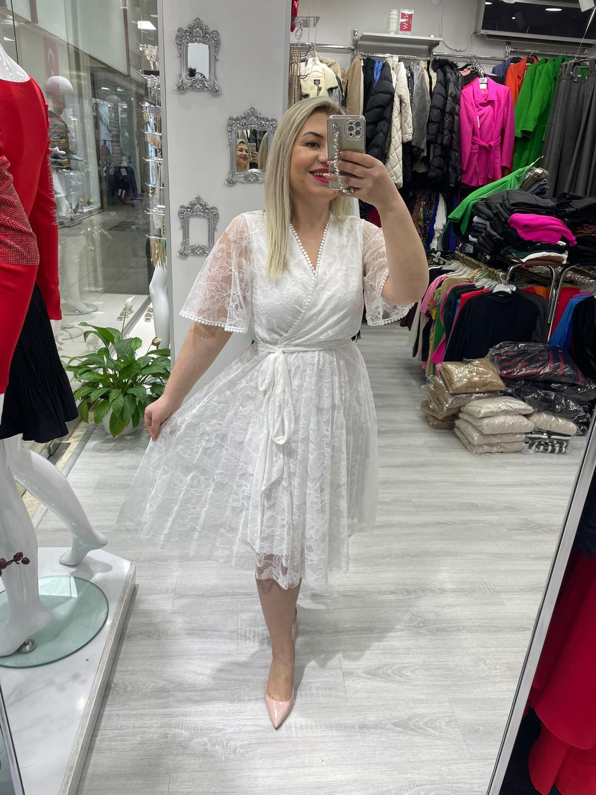 Beyaz Dantel Beli Lastikli Kloş Etekli 5833 · 5