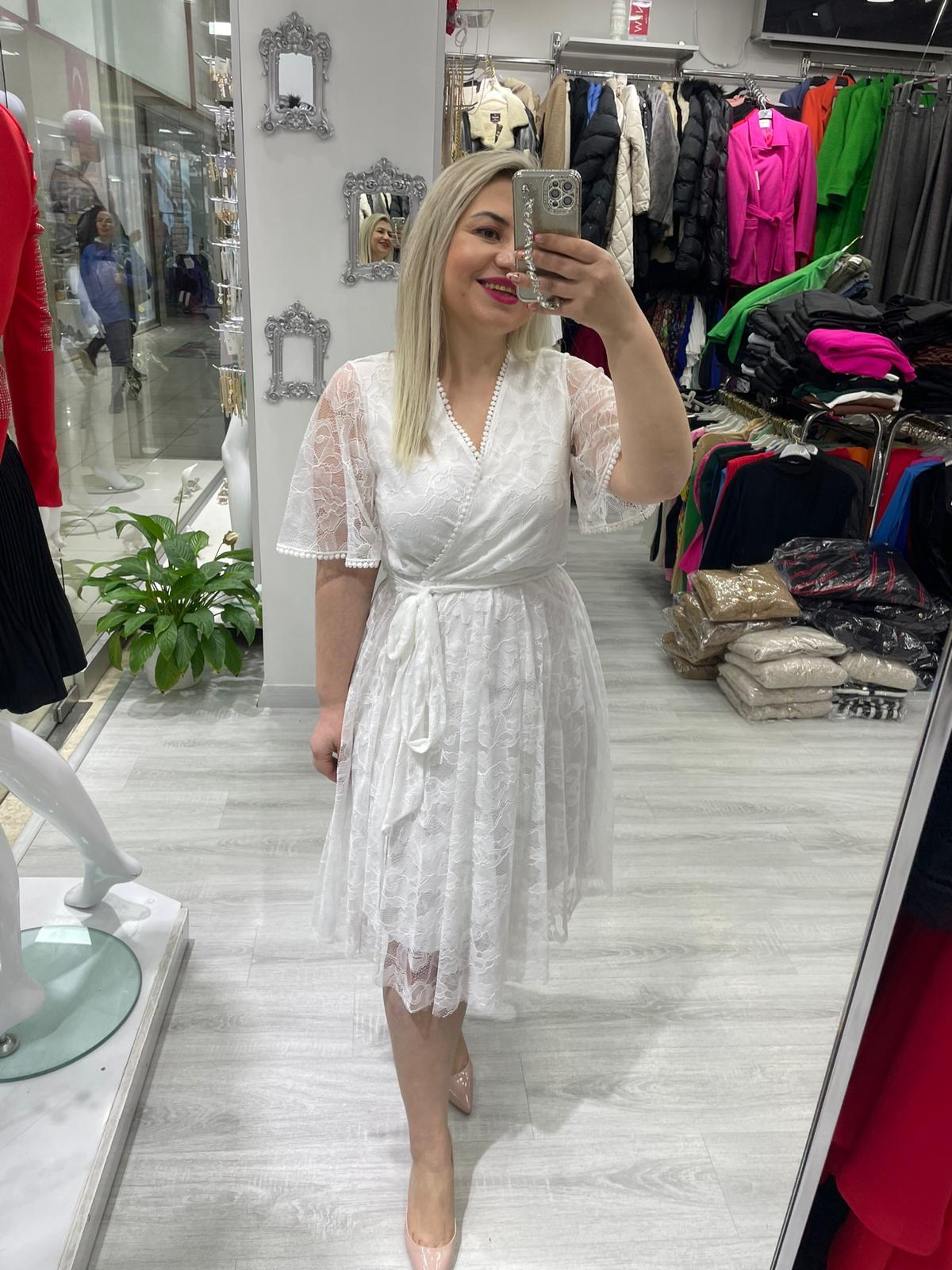 Beyaz Dantel Beli Lastikli Kloş Etekli 5833 · 3
