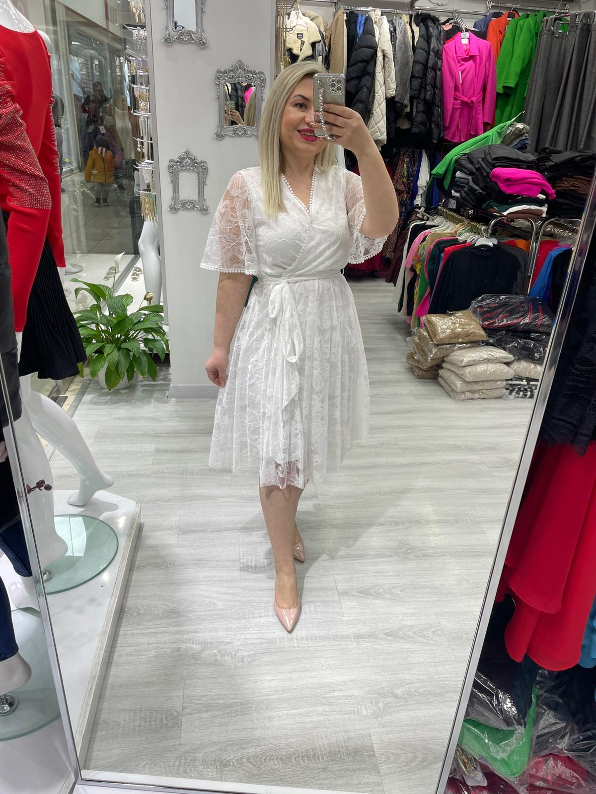 Beyaz Dantel Beli Lastikli Kloş Etekli 5833 · 10