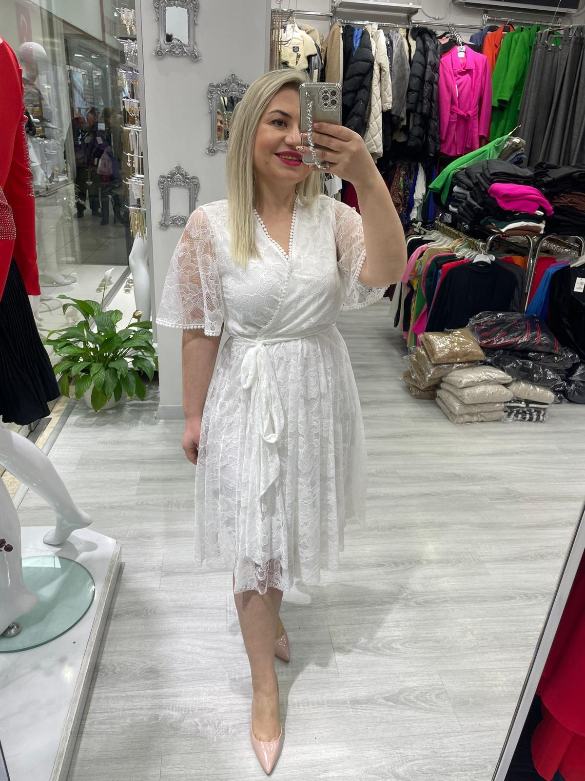 Beyaz Dantel Beli Lastikli Kloş Etekli 5833 · 9
