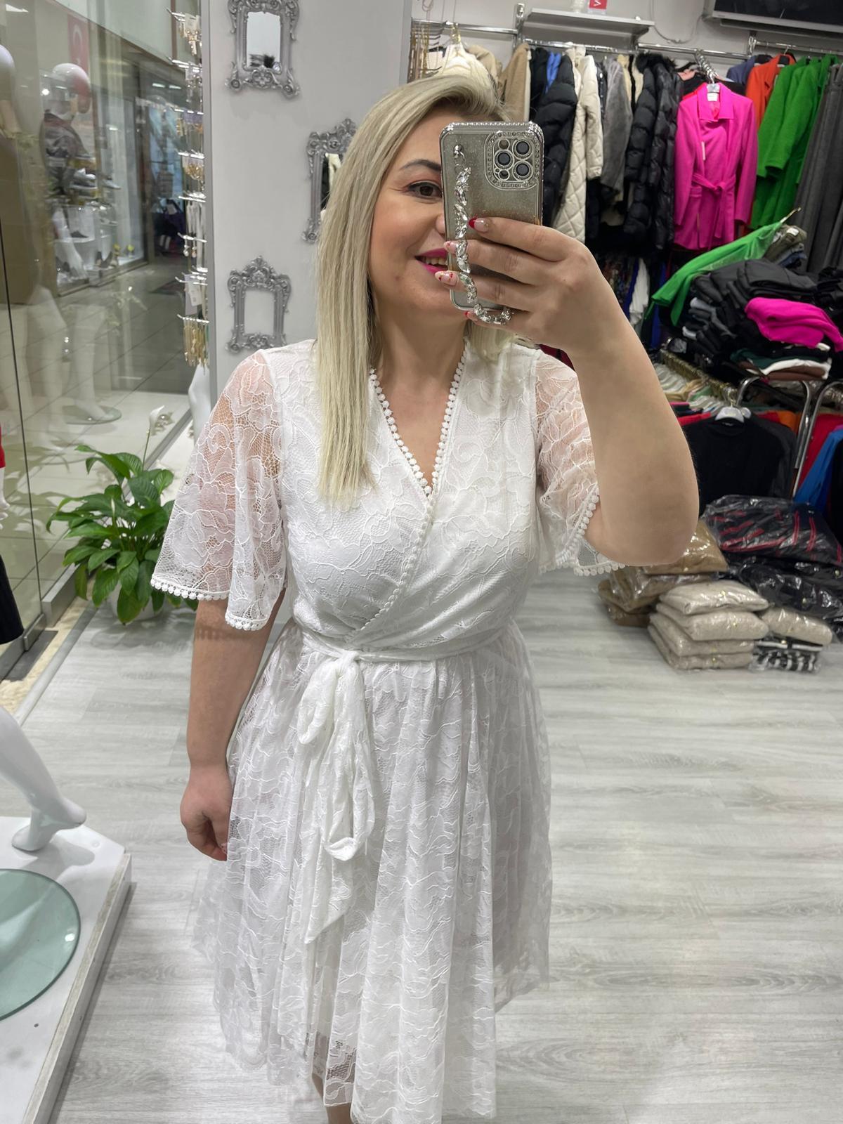 Beyaz Dantel Beli Lastikli Kloş Etekli 5833 · 2