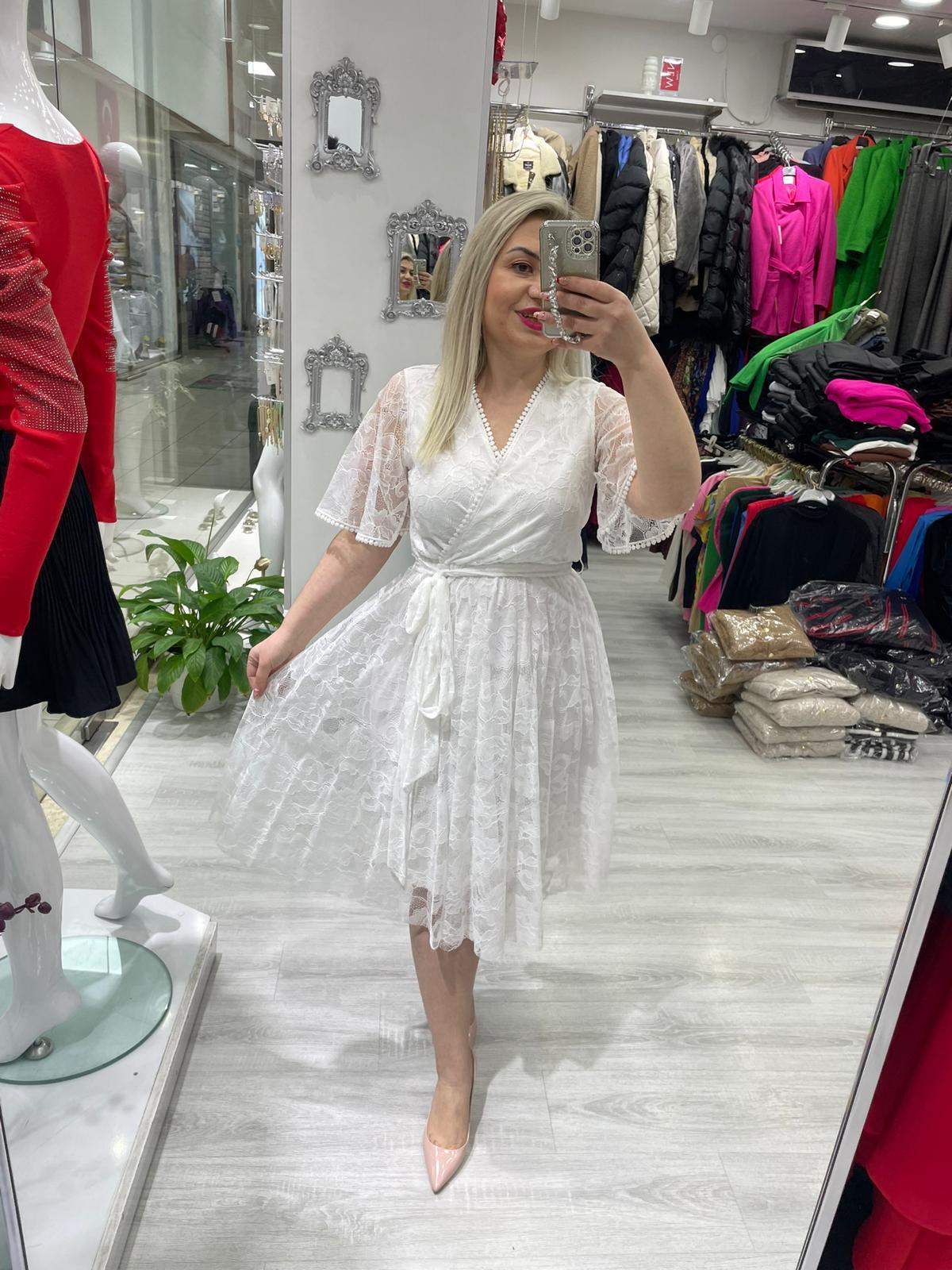 Beyaz Dantel Beli Lastikli Kloş Etekli 5833 · 7