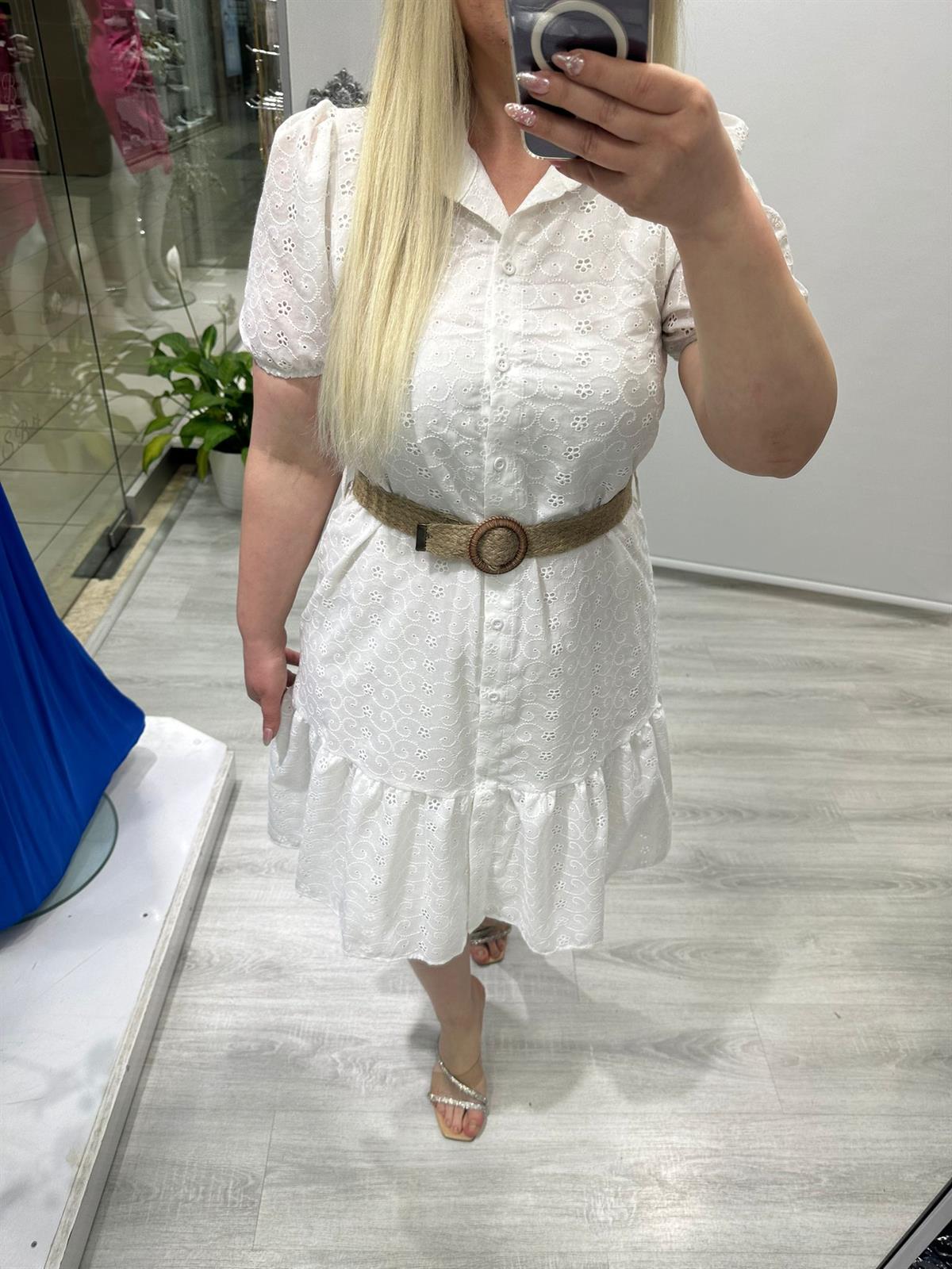 Beyaz Fisto Hasır Kemerli Mini Elbise · 6