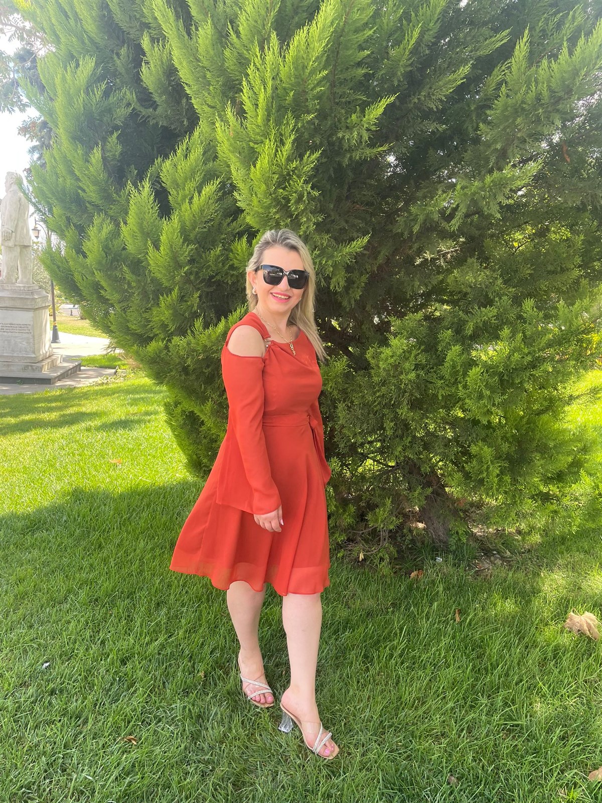 Casela S Tokalı Uzun Kollu Kiremit  Şifon Elbise · 4