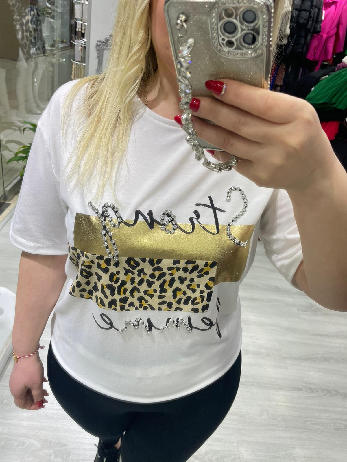 Ekru Femme Taşlı Yazılı Tişört · 4