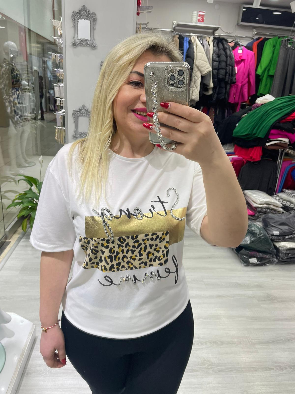 Ekru Femme Taşlı Yazılı Tişört · 3