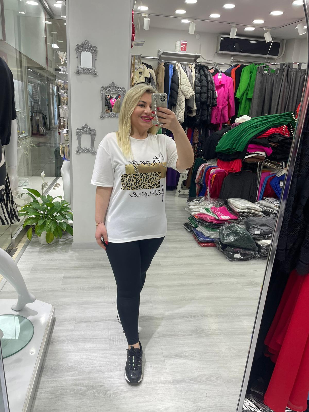 Ekru Femme Taşlı Yazılı Tişört · 5