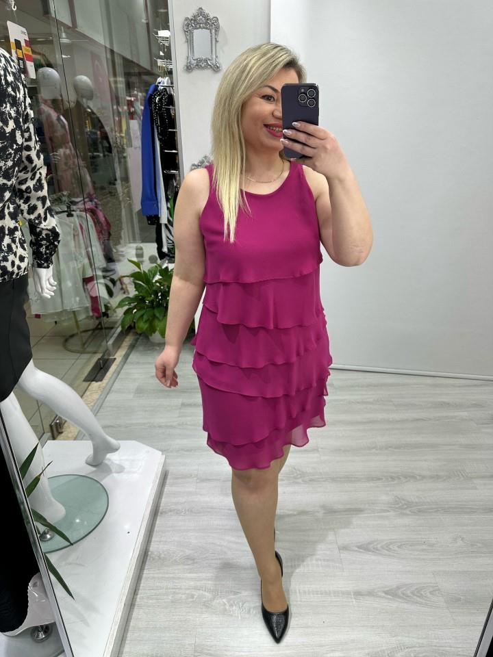 Fuşya Kat Kat Şifon Elbise mc 5021