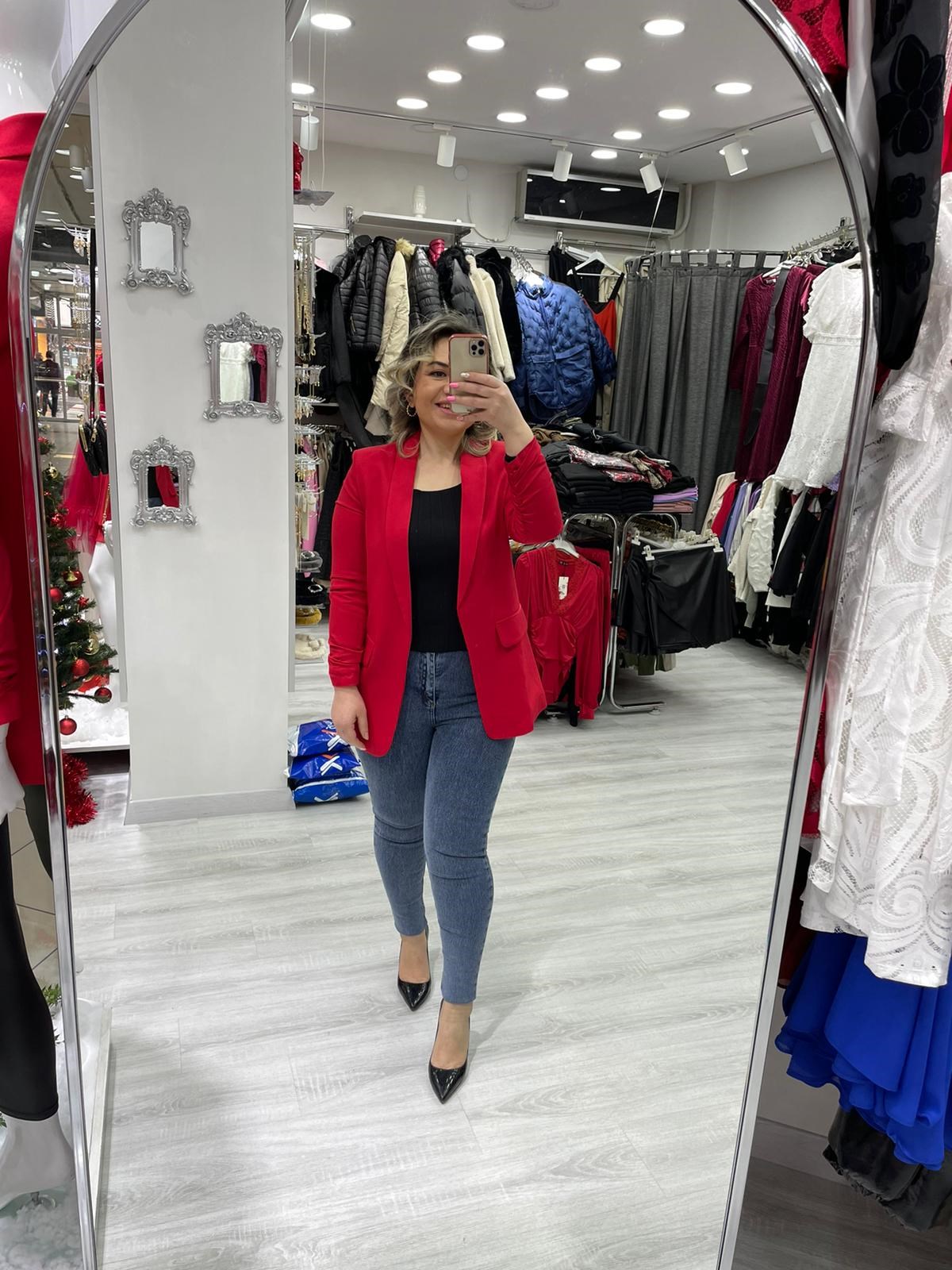 Kadın Kırmızı  Kol Büzgülü Blazer Ceket · 4