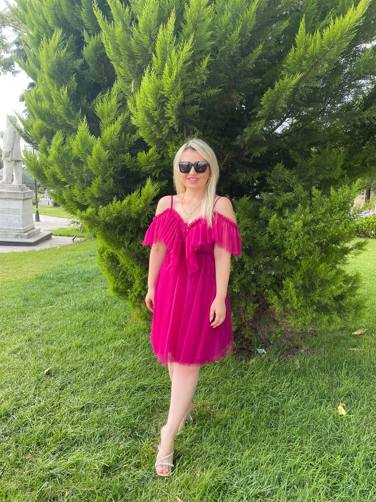 Kadın Leona Fırfırlı Fuşya Pembe  Tül Elbise · 5
