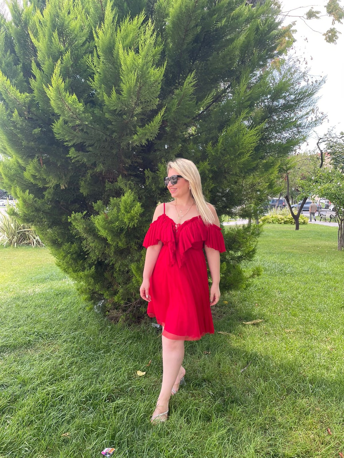 Kadın Leona Fırfırlı Kırmızı  Tül Elbise · 5