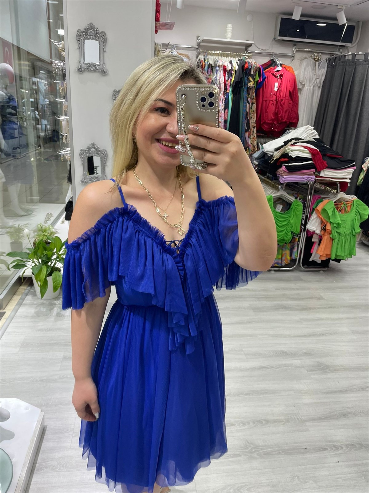 Kadın Leona Fırfırlı Saks Mavi  Tül Elbise · 6