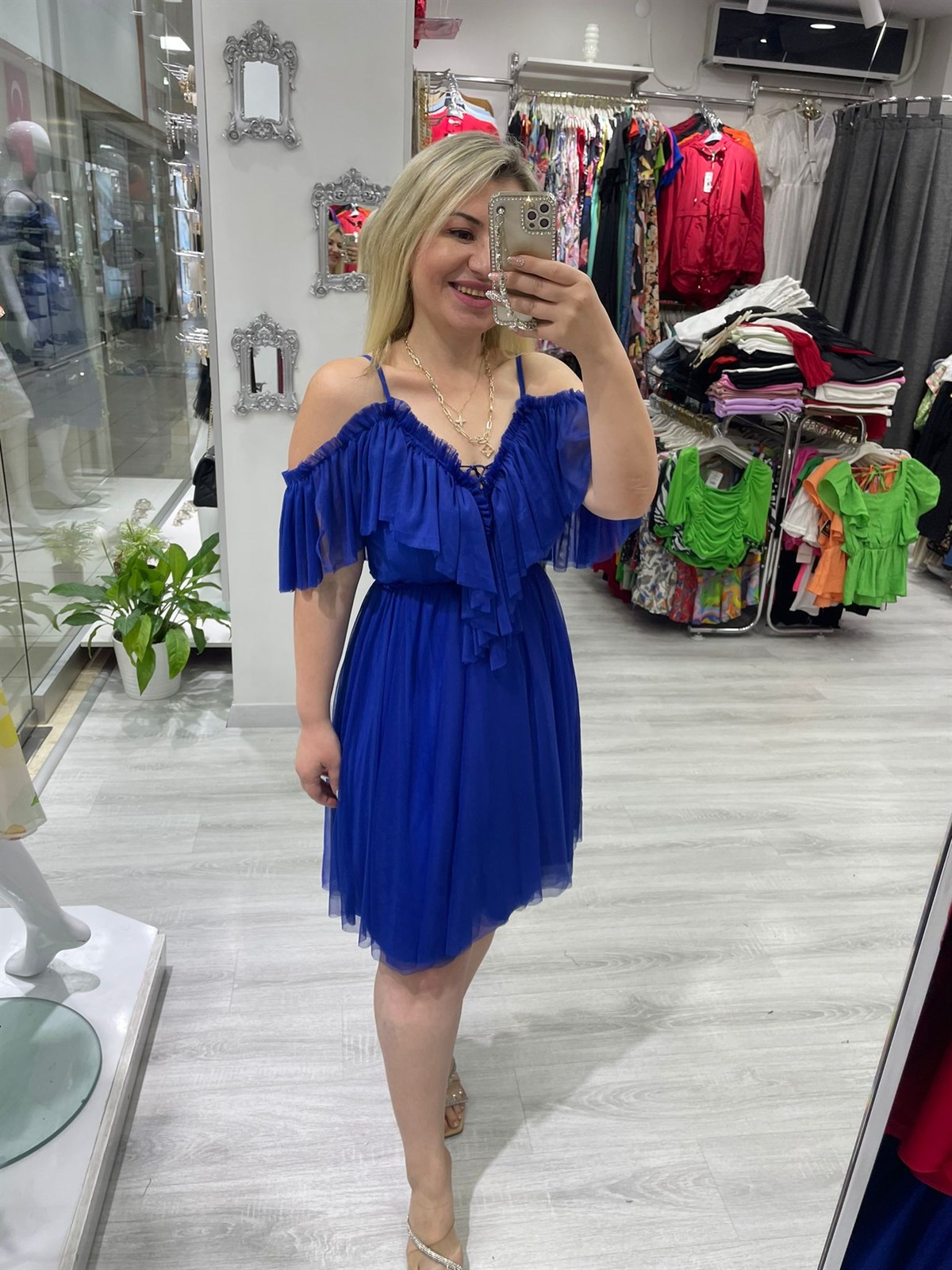 Kadın Leona Fırfırlı Saks Mavi  Tül Elbise · 4
