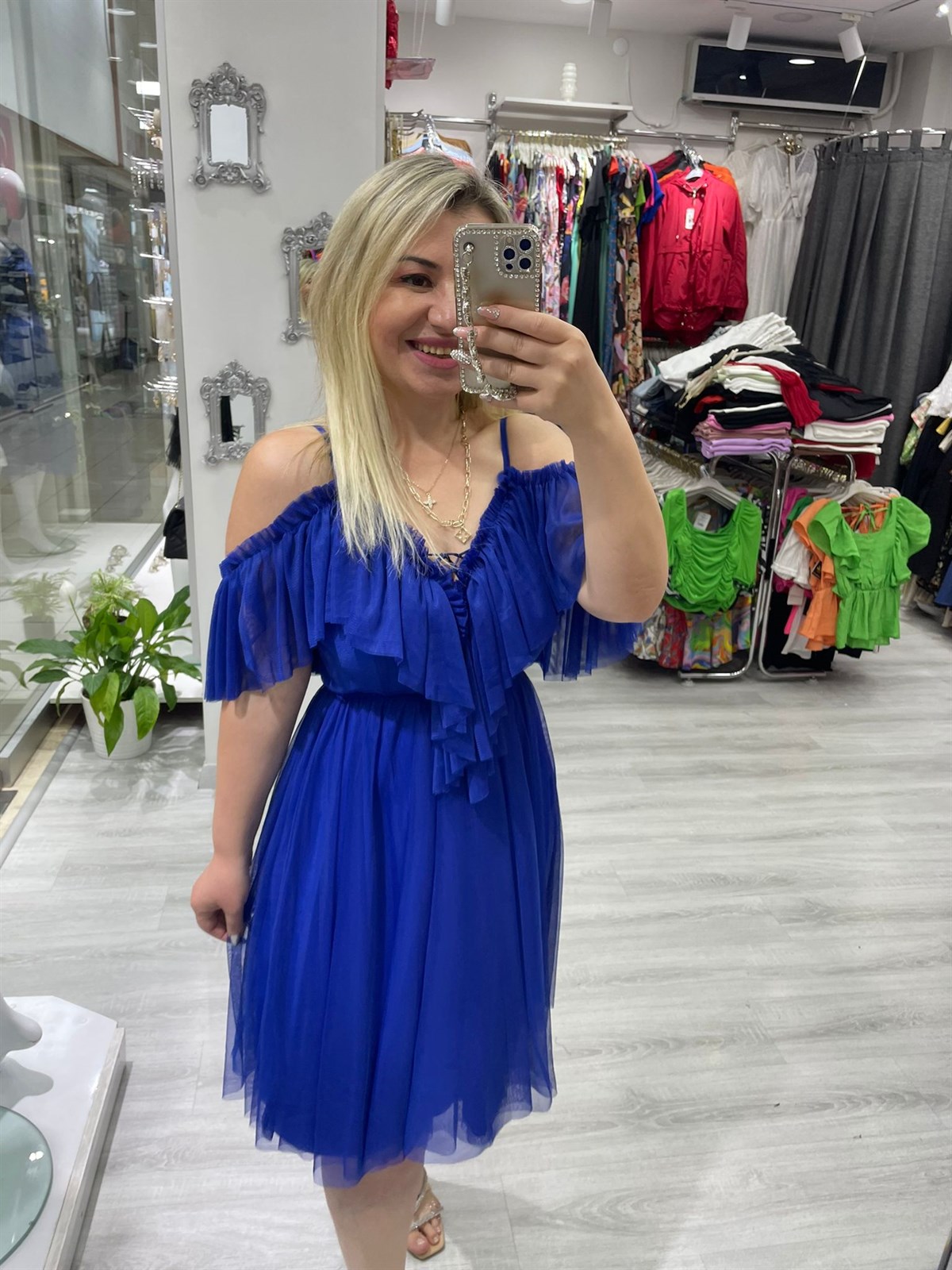 Kadın Leona Fırfırlı Saks Mavi  Tül Elbise · 5