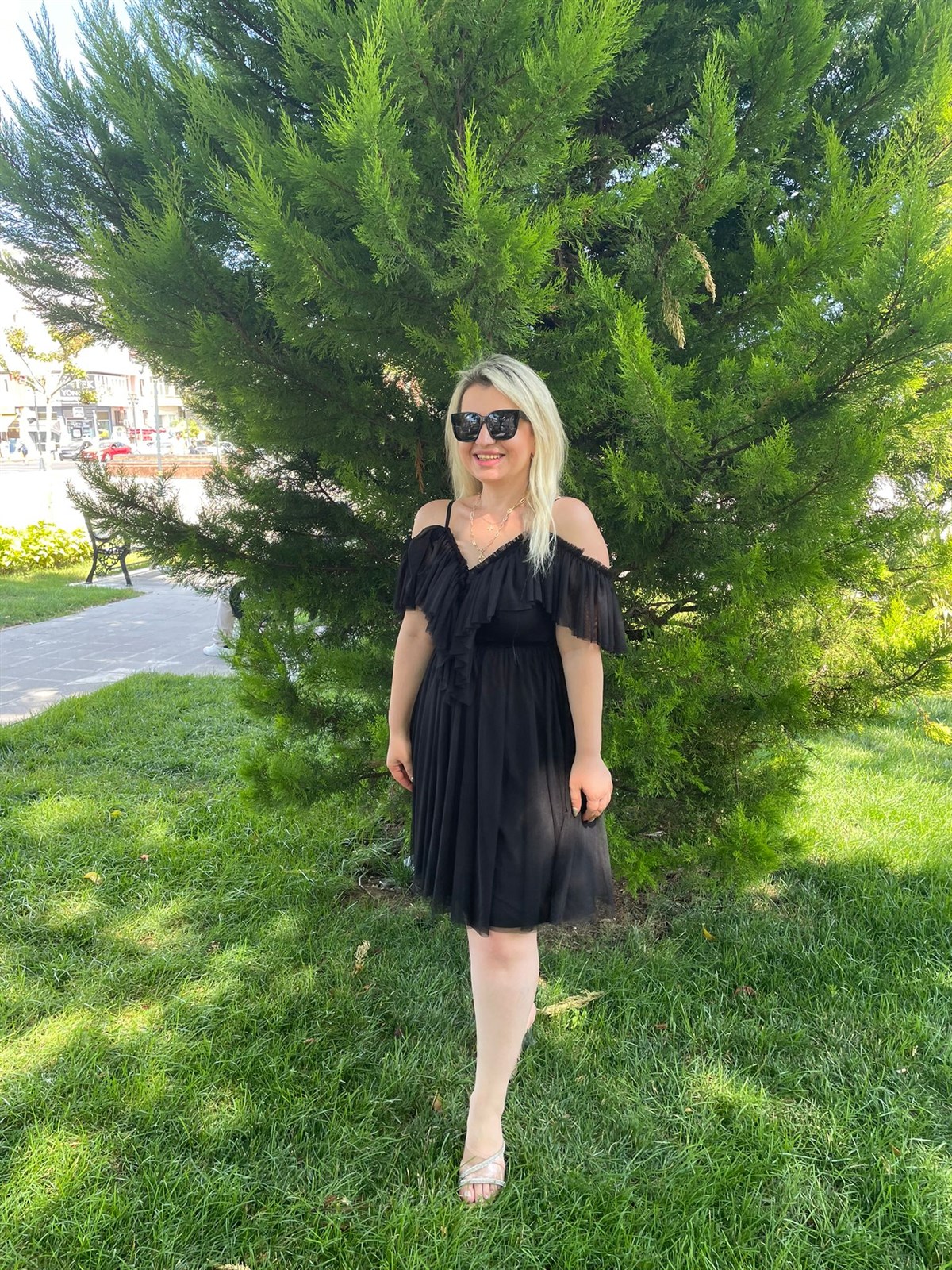 Kadın Leona Fırfırlı Siyah Tül Elbise · 4