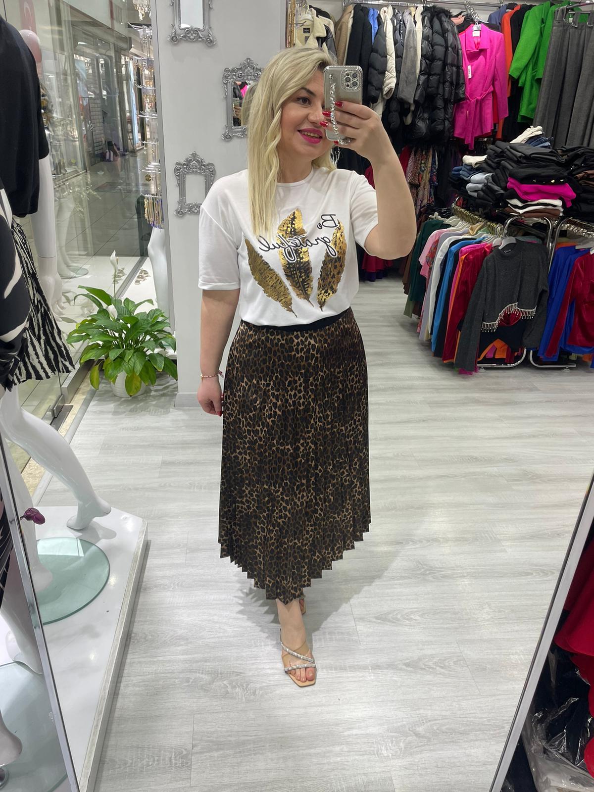 Kahve Leopar Desenli Piliseli Beli Lastikli Saten Etek · 4