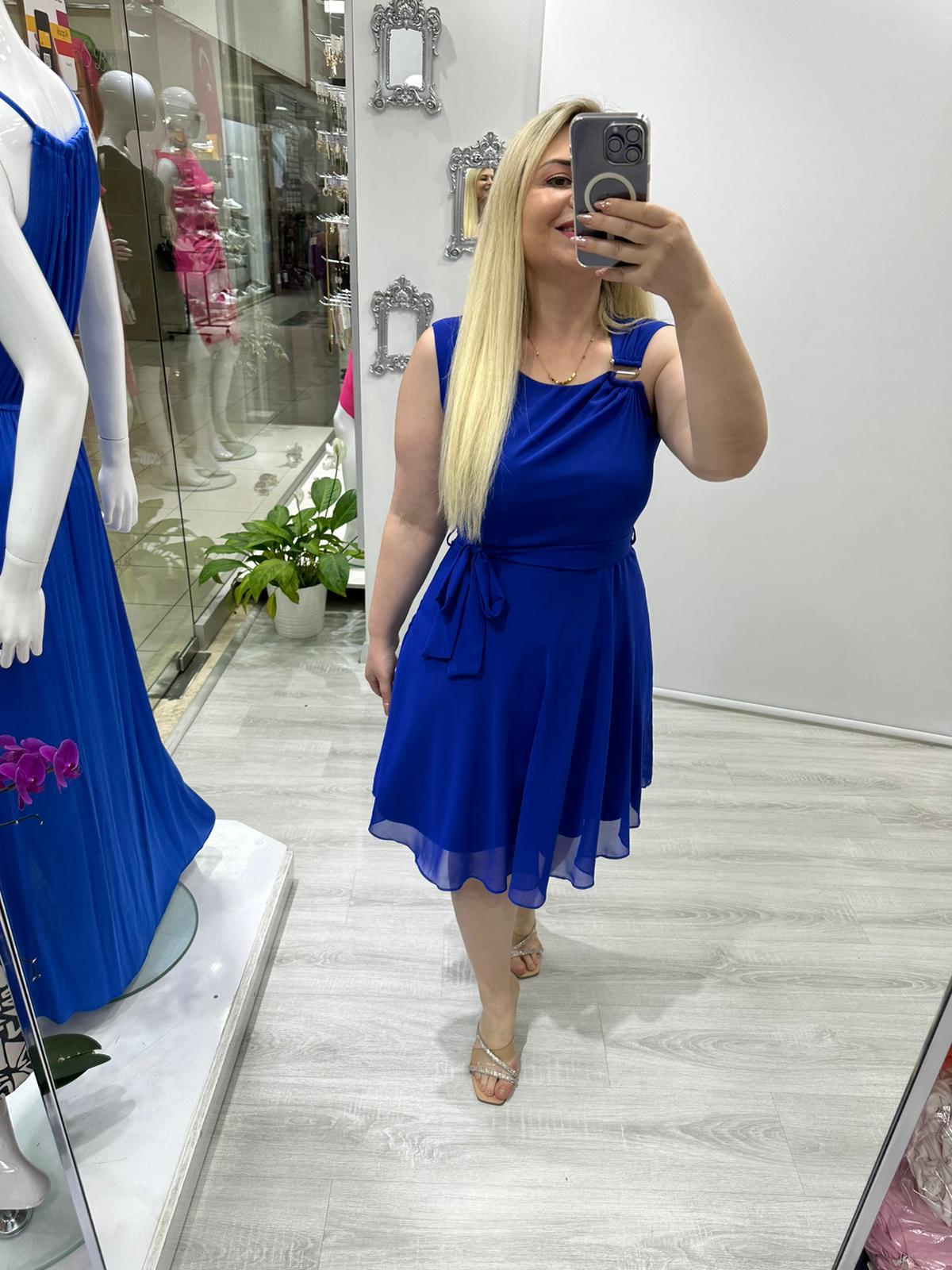 Lilibety S Tokalı  Menekşe Saks Mavi Şifon Elbise · 3