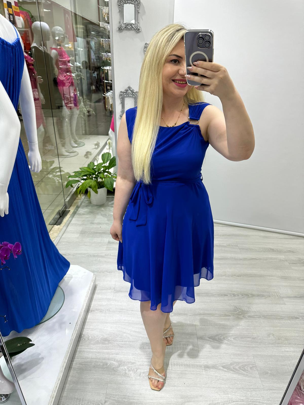 Lilibety S Tokalı  Menekşe Saks Mavi Şifon Elbise · 5