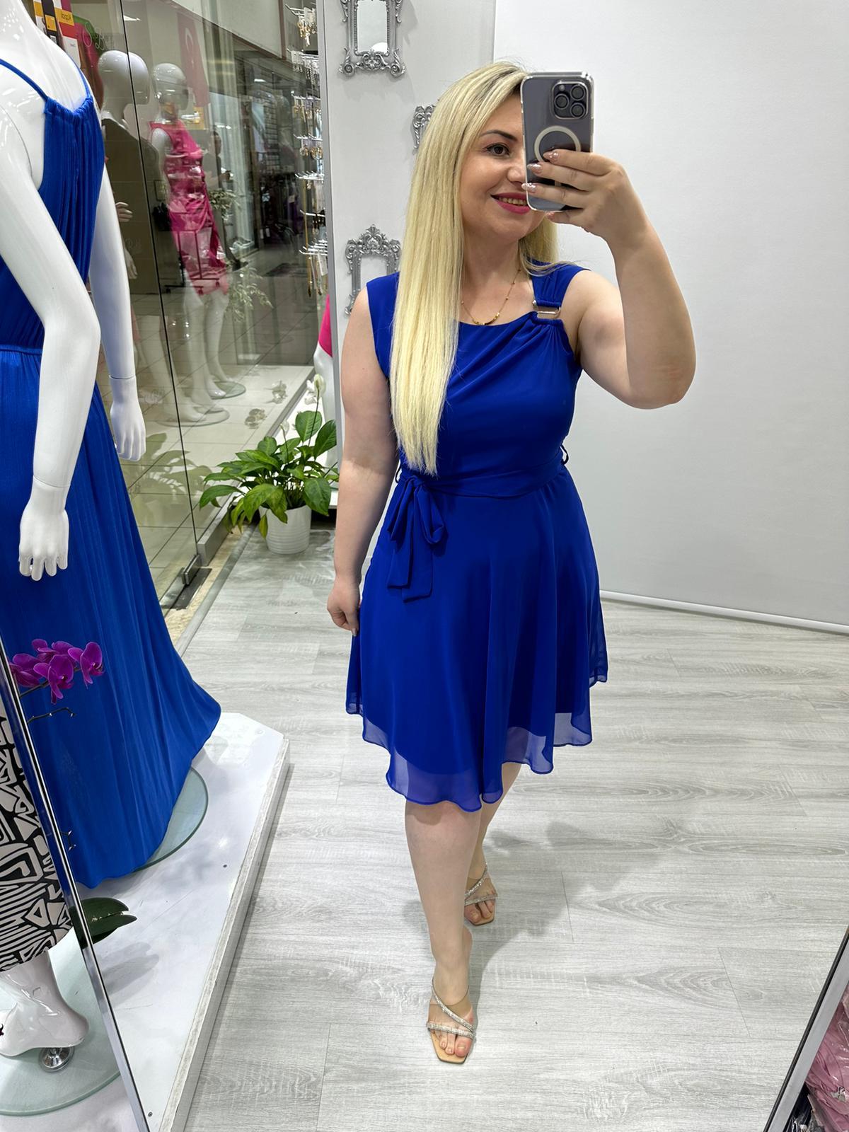 Lilibety S Tokalı  Menekşe Saks Mavi Şifon Elbise · 4