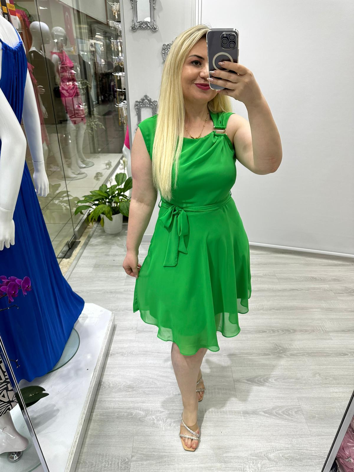 Lilibety S Tokalı Yeşil Şifon Elbise · 2